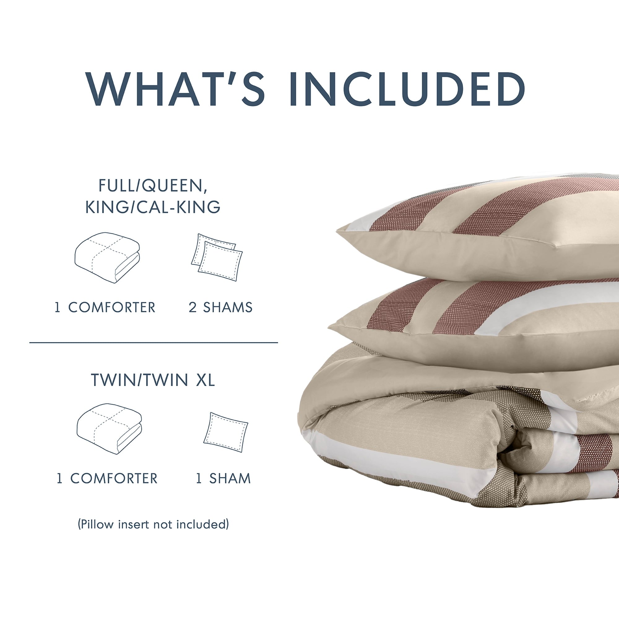 All-Season 2-Piece Comforter Sets, Reversible Striped Comforter Set for Dorm, Lightweight All Season Bedding Set with Pillow Sha... - All-Season Down Alternative Comforter Insert Detail
