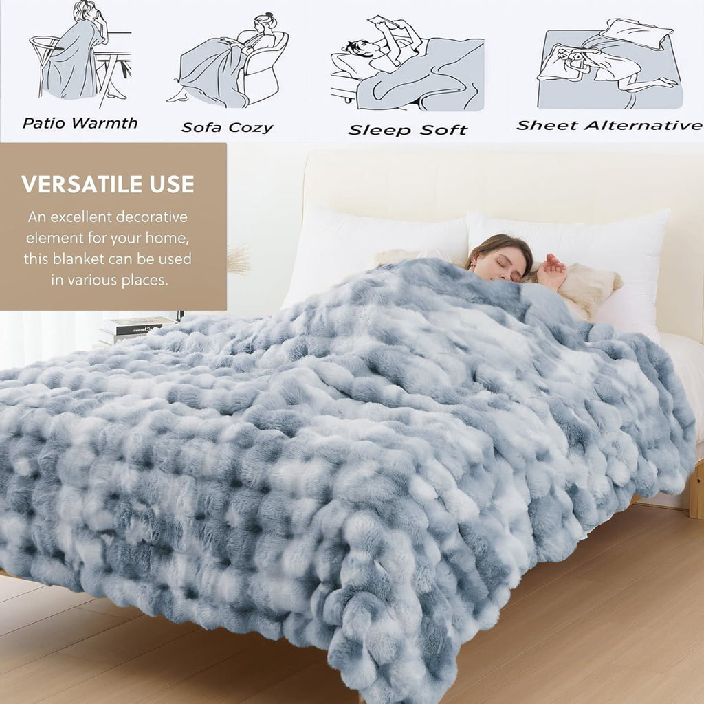 Cozy Fleece Faux Fur Blanket Fluffy Luxury Throw Blanket Plush Fuzzy Blanket for Couch Bed 50×60 Inches Tie-dyed Blue - Cozy Fleece Throw Blanket for Couch & Bed Detail