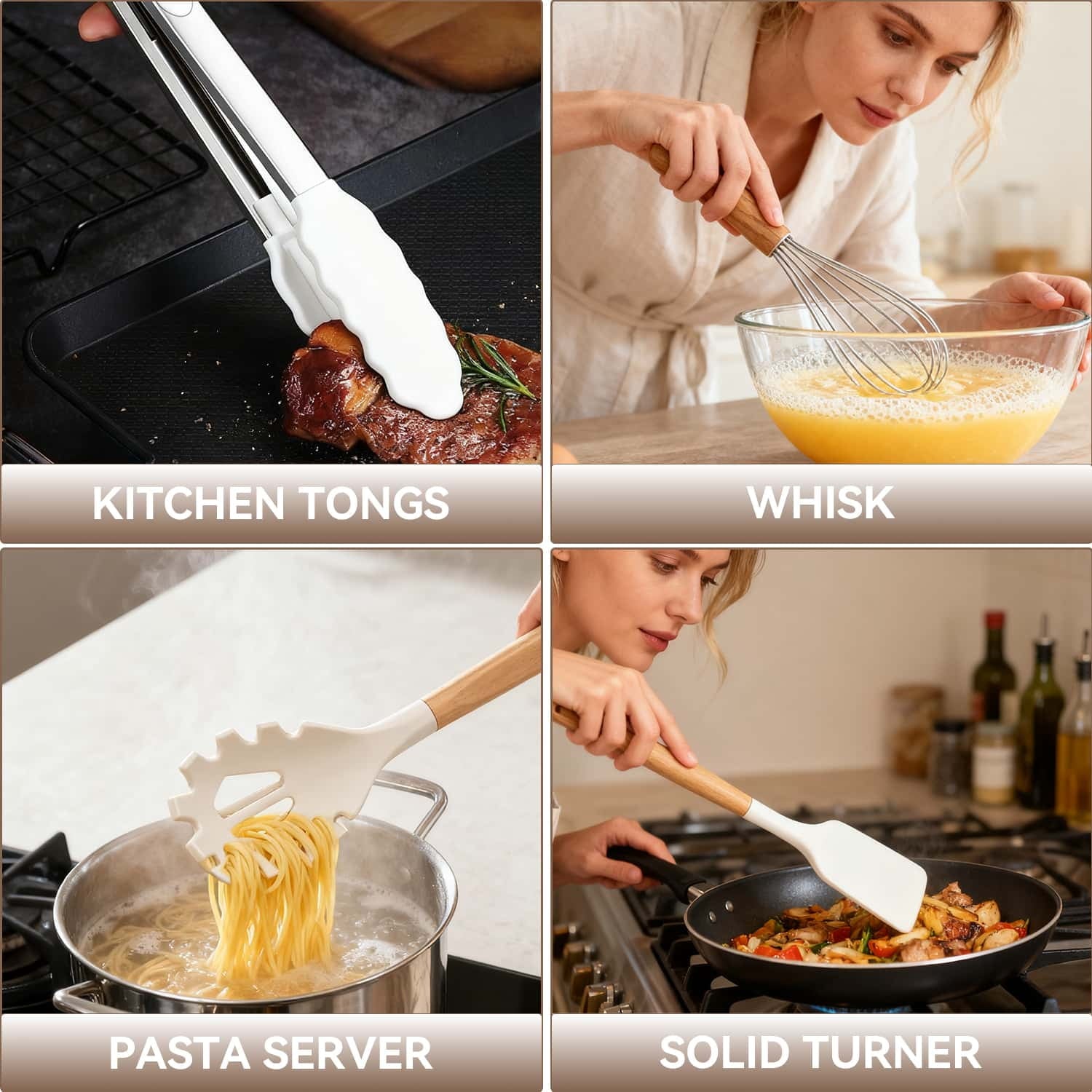 Premium Silicone Kitchen Utensils Set for Cooking, 11 Cooking Utensils, 6 Knife set Beige,3 Utensil Sets,utensilios de cocina - Heat-Resistant Silicone Cooking Spatula Turner Detail