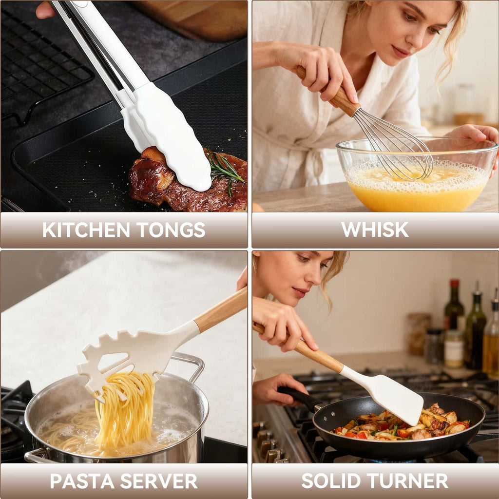 Professional Grade Kitchen Utensils Set for Cooking, 11 Cooking Utensils, 6 Knife set Beige,3 Utensil Sets,utensilios de cocina - High-Precision Culinary Tool for Baking & Cooking Detail