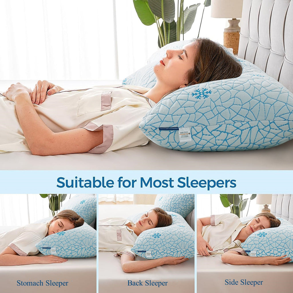 Decorative Plump Cooling Memory Foam Queen Pillows Set of 2,Adjustable Support & Heat Dissipation Tech for Side,Back,Stomach & Hot Sle... - Decorative Throw Pillow Cushion for Sofa & Bed Detail
