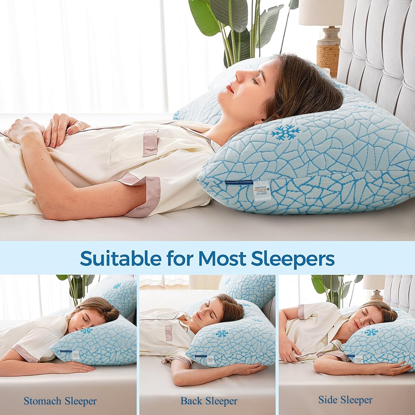 Decorative Plump Cooling Memory Foam Queen Pillows Set of 2,Adjustable Support & Heat Dissipation Tech for Side,Back,Stomach & Hot Sle... - Decorative Throw Pillow Cushion for Sofa & Bed Detail