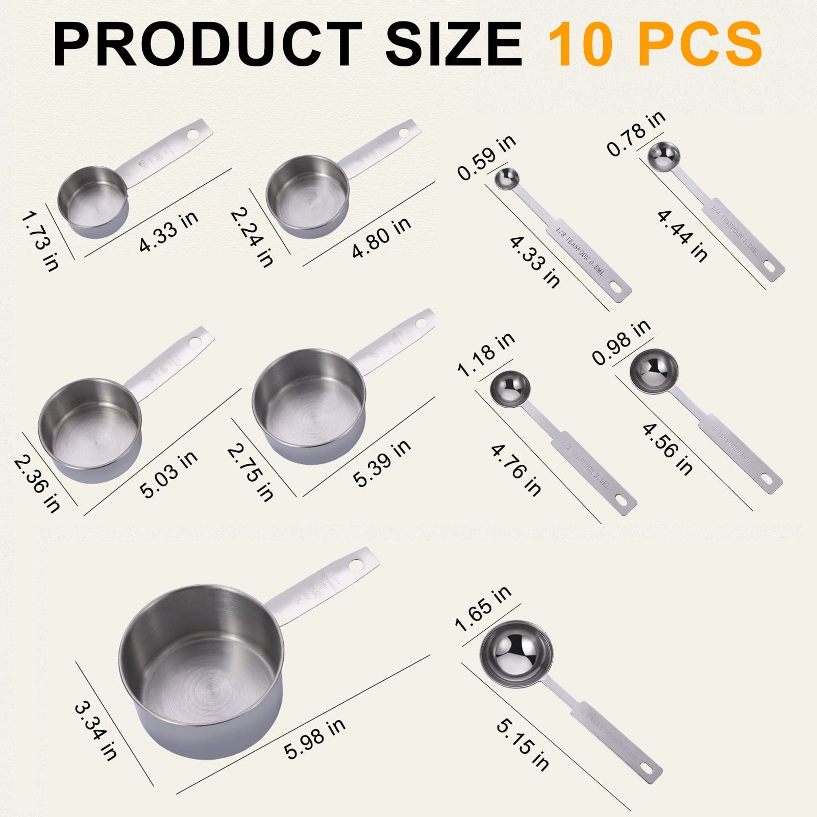 Seamless One-Piece Measuring Cups and Spoons Set of 10, 5 Stainless Steel Cups and 5 Spoons for Kitchen Cooking Baking - Heat-Resistant Silicone Cooking Spatula Turner Detail