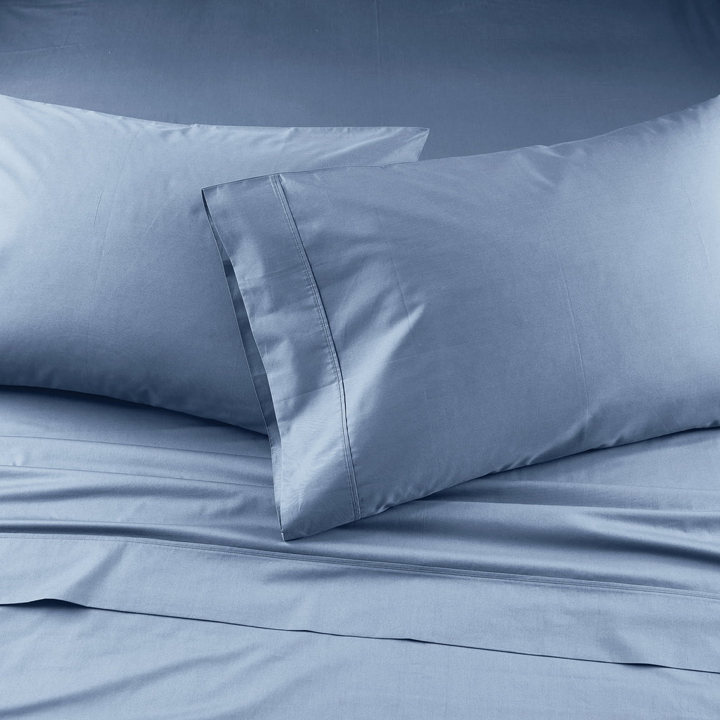 Ultra-Soft Cool & Crisp 3-Piece 300 Thread Count Blue Water Cotton Percale Sheet Set, Twin - Cooling Hotel Quality Bedding Sheets and Pillowcases Detail