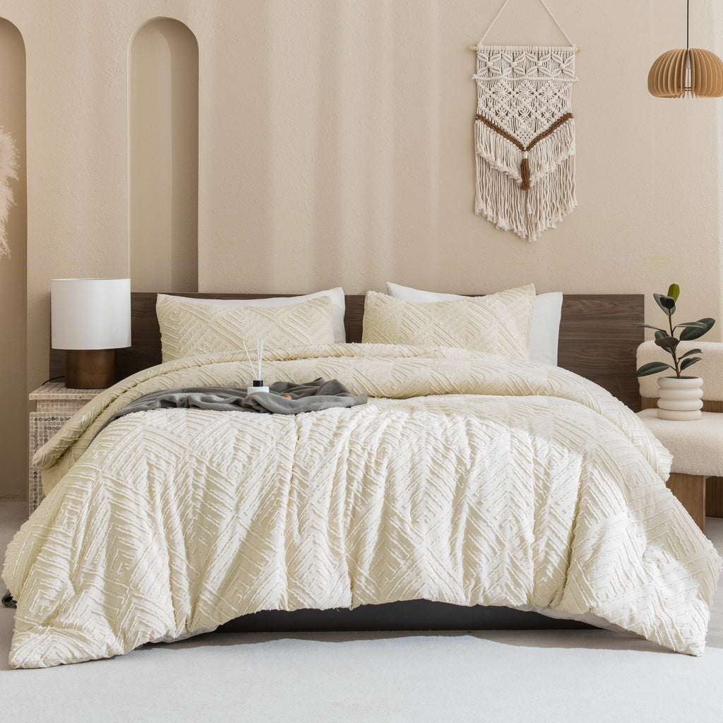 Heavyweight Warmth King Size Comforter Sets Beige - 3 Pieces Cream Boho Bedding Comforter Set for King Bed - Soft Fluffy Tufted Textured... - All-Season Down Alternative Comforter Insert Detail