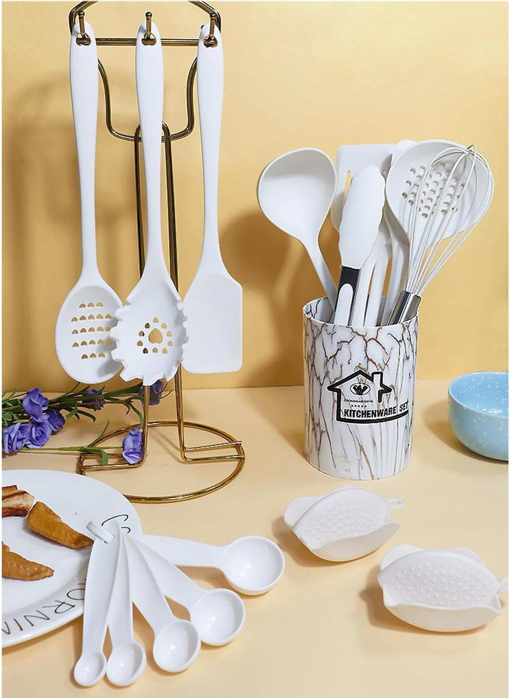 High-Precision Silicone Cooking Utensils Set - 446°F Heat Resistant Kitchen Utensils,Turner Tongs,Spatula,Spoon,Brush,Whisk,Kitchen ... - High-Precision Culinary Tool for Baking & Cooking Detail