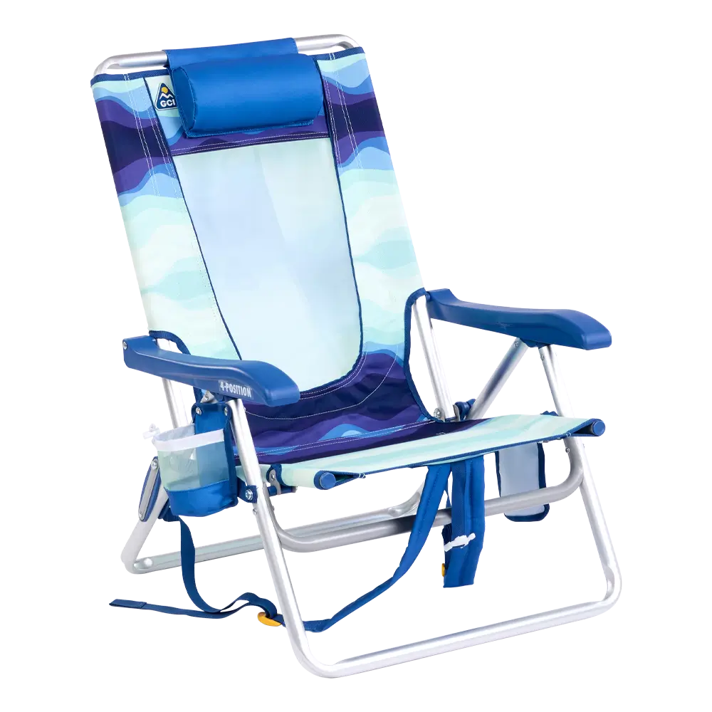 Reclining Beach Backpack Beach Chair - Choice 709 - Low-Profile Reclining Beach Chair with Backpack Straps - Wave