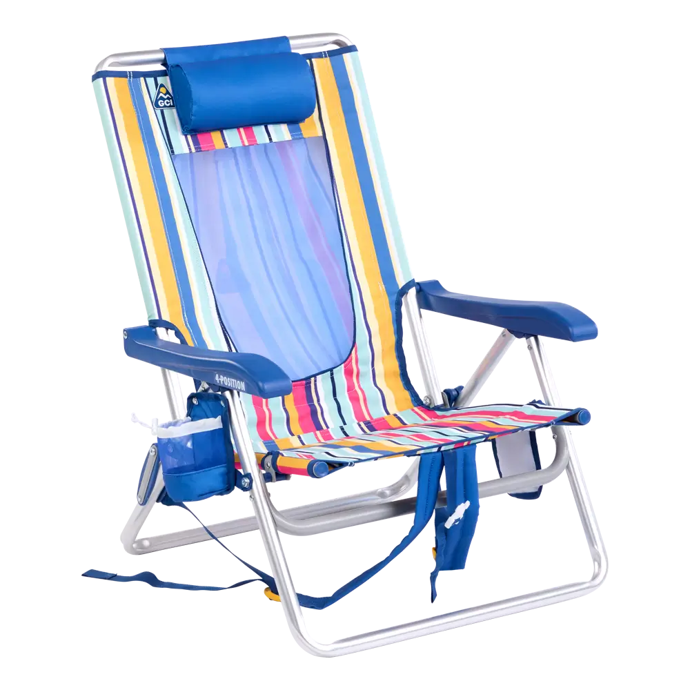 Reclining Beach Backpack Beach Chair - Choice 709 - Low-Profile Reclining Beach Chair with Backpack Straps - Multi Stripe