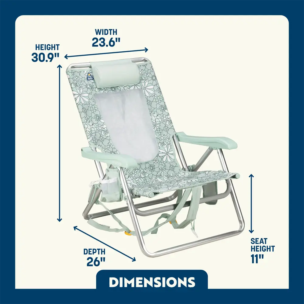 Reclining Beach Backpack Beach Chair - Choice 709 - Low-Profile Reclining Beach Chair with Backpack Straps Detail