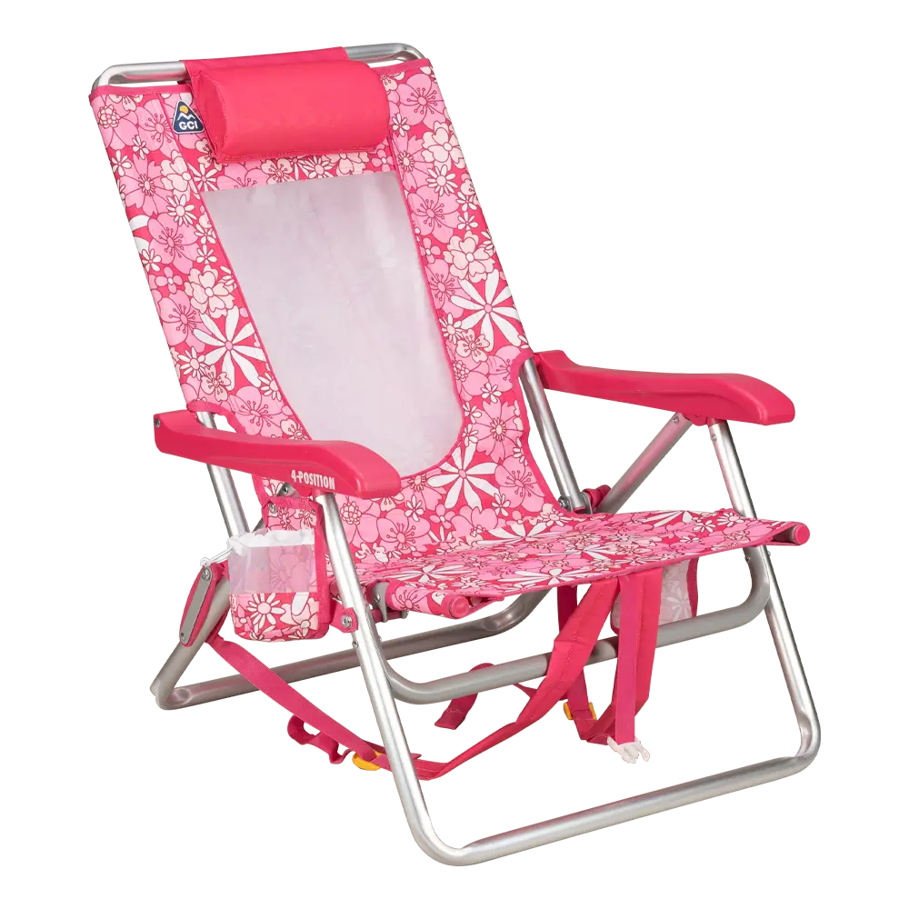 Reclining Beach Backpack Beach Chair - Choice 709 - Low-Profile Reclining Beach Chair with Backpack Straps - Floral Sport Pink