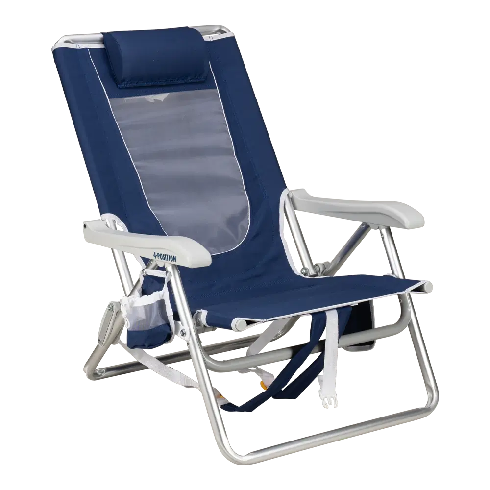 Reclining Beach Backpack Beach Chair - Choice 709 - Low-Profile Reclining Beach Chair with Backpack Straps - Nautical Blue