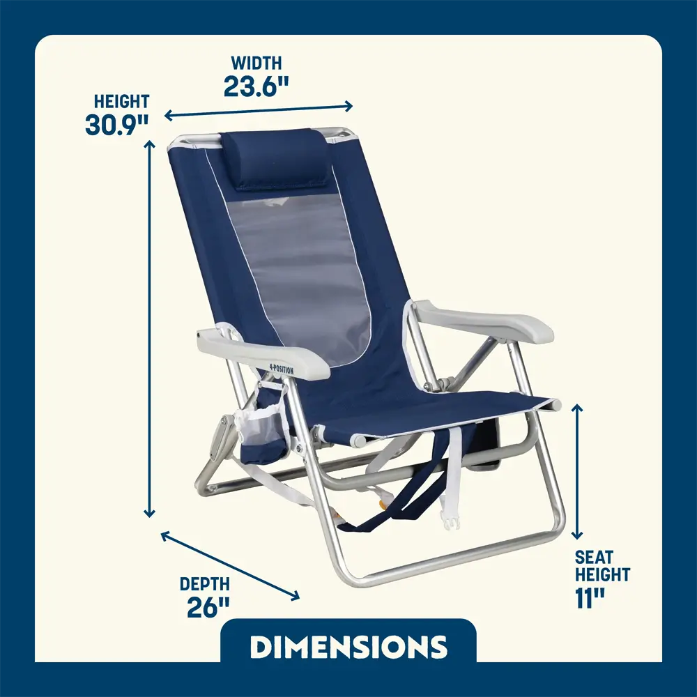 Reclining Beach Backpack Beach Chair - Choice 709 - Low-Profile Reclining Beach Chair with Backpack Straps Detail