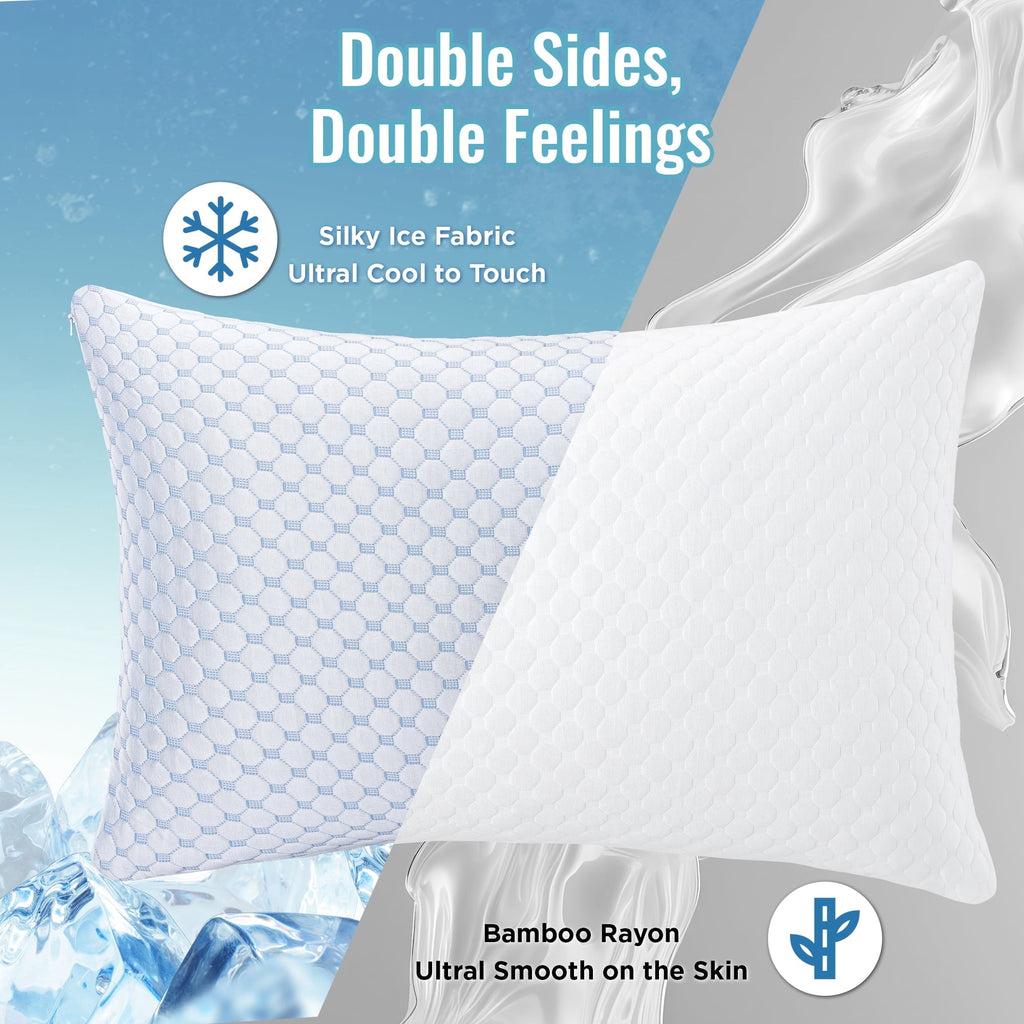 Decorative Plump 2 Pack Cooling Pillow for Sleeping, Memory Foam Pillows Cool Bed Pillows Hotel Reversible Pillow with Washable Remova... - Hotel Quality Plush Sleeping Pillows Detail