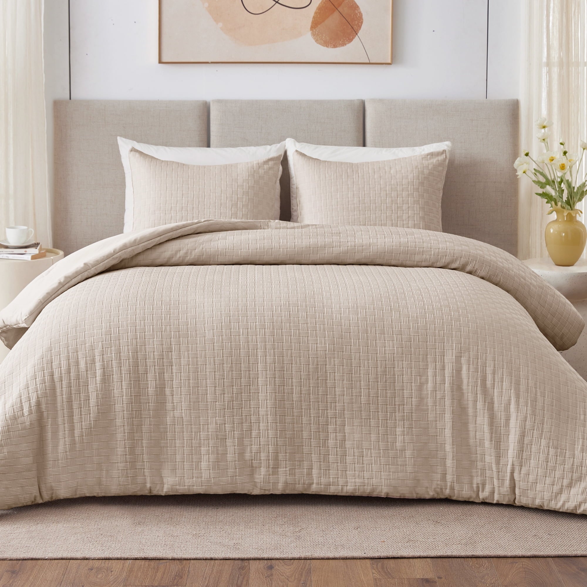 Fluffy Down Alternative 3-Piece Jacquard Braid Ultra Soft King Comforter Set, Luxury Reversible Microfiber Oversized Comforters Bedding Set w... - Luxurious Quilted Duvet Cover Set Detail