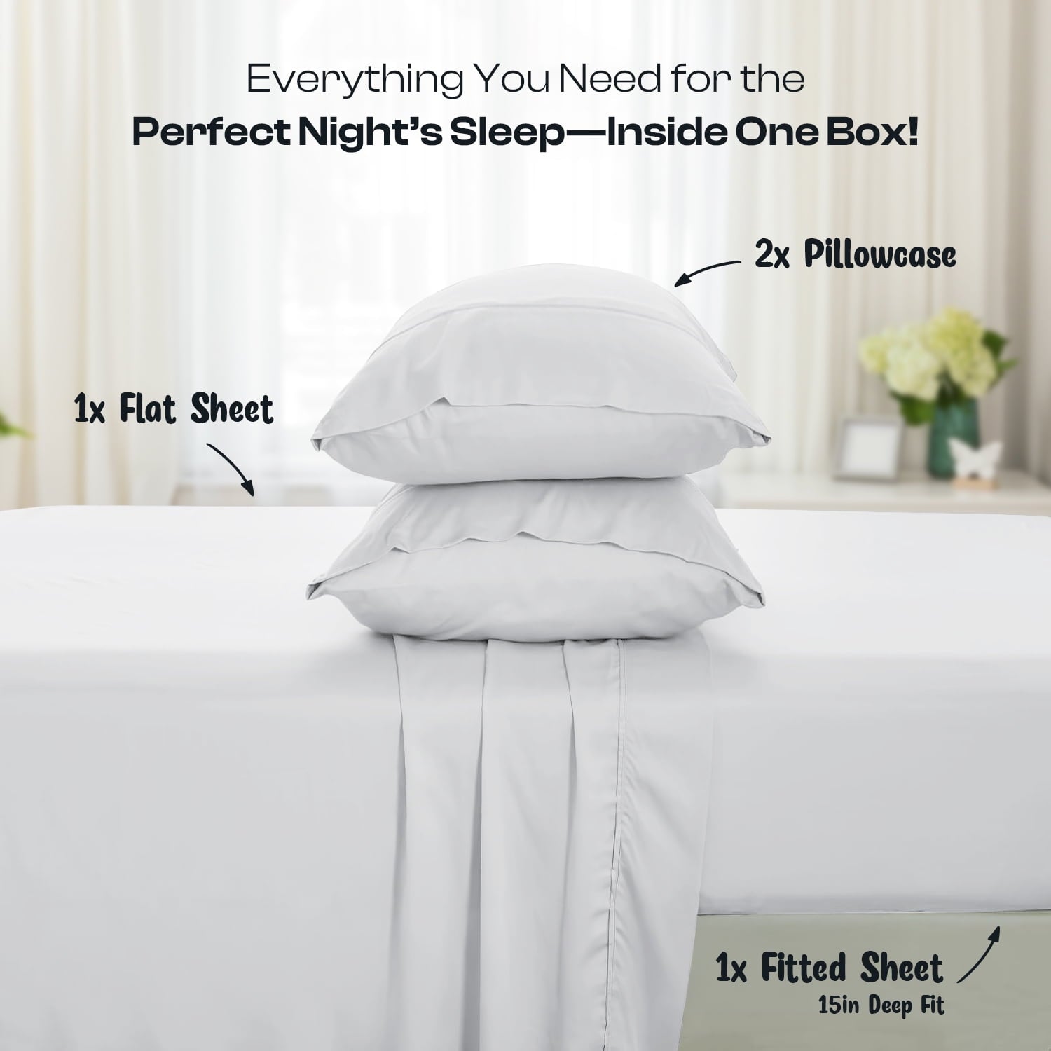 Premium Egyptian Cotton IR 3 Piece 1800 Series Deep Pocket Soft Microfiber Solid Bed Sheet Set for Kids, White Twin Size - Luxury Bed Sheet Set with Deep Pockets Detail