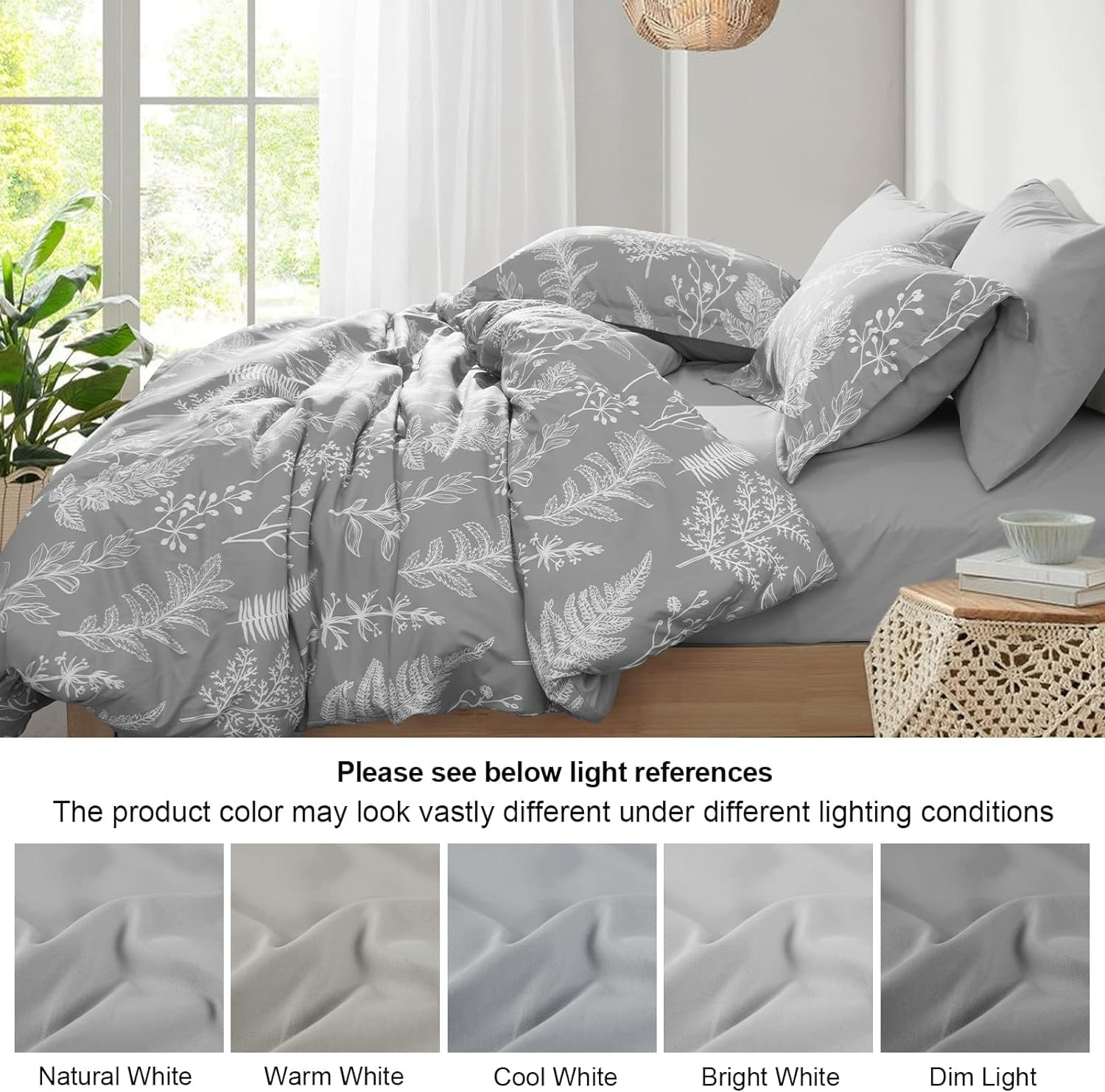 Luxurious Quilted 7 Pieces Printed King Comforter Set, Lightweight Reversible Botanical Bedding Set Include Comforter, Pillow Shams, Fl... - Luxurious Quilted Duvet Cover Set Detail