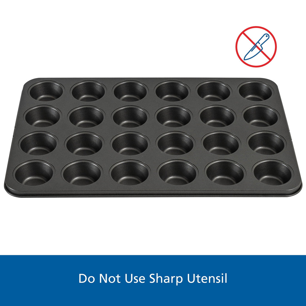 Premium Kitchen 24 Cavity Mini Muffin Pan, Non-Stick Bakeware,1.8 inch Diameter Cups,Gray,Carbon Steel - Premium Stainless Steel Garlic Presser & Peeler Detail