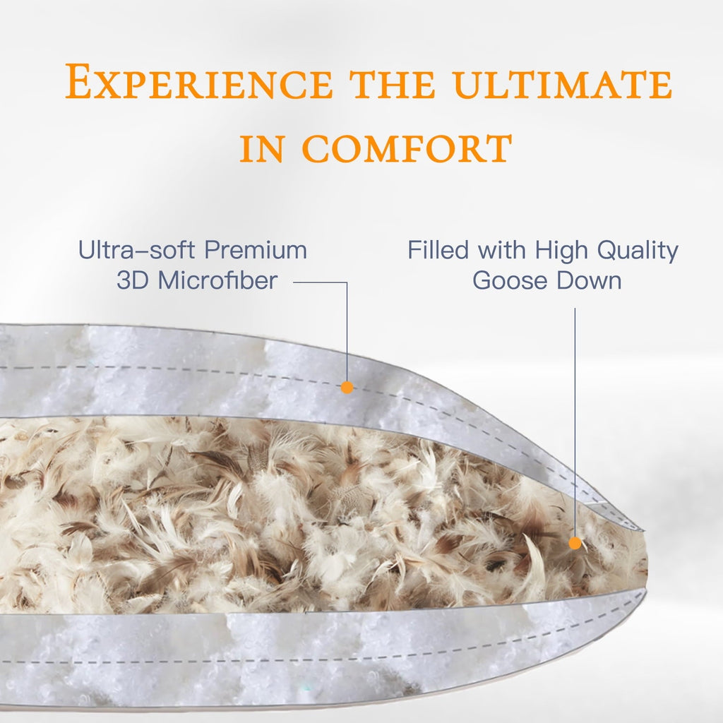 Fluffy Shredded Goose Down Feather Pillows Queen Size Set of 2, Luxury Soft Hotel Quality pillows for Sleeping, Organic Cotton Cover ... - Ergonomic Memory Foam Pillow for Neck Pain Support Detail