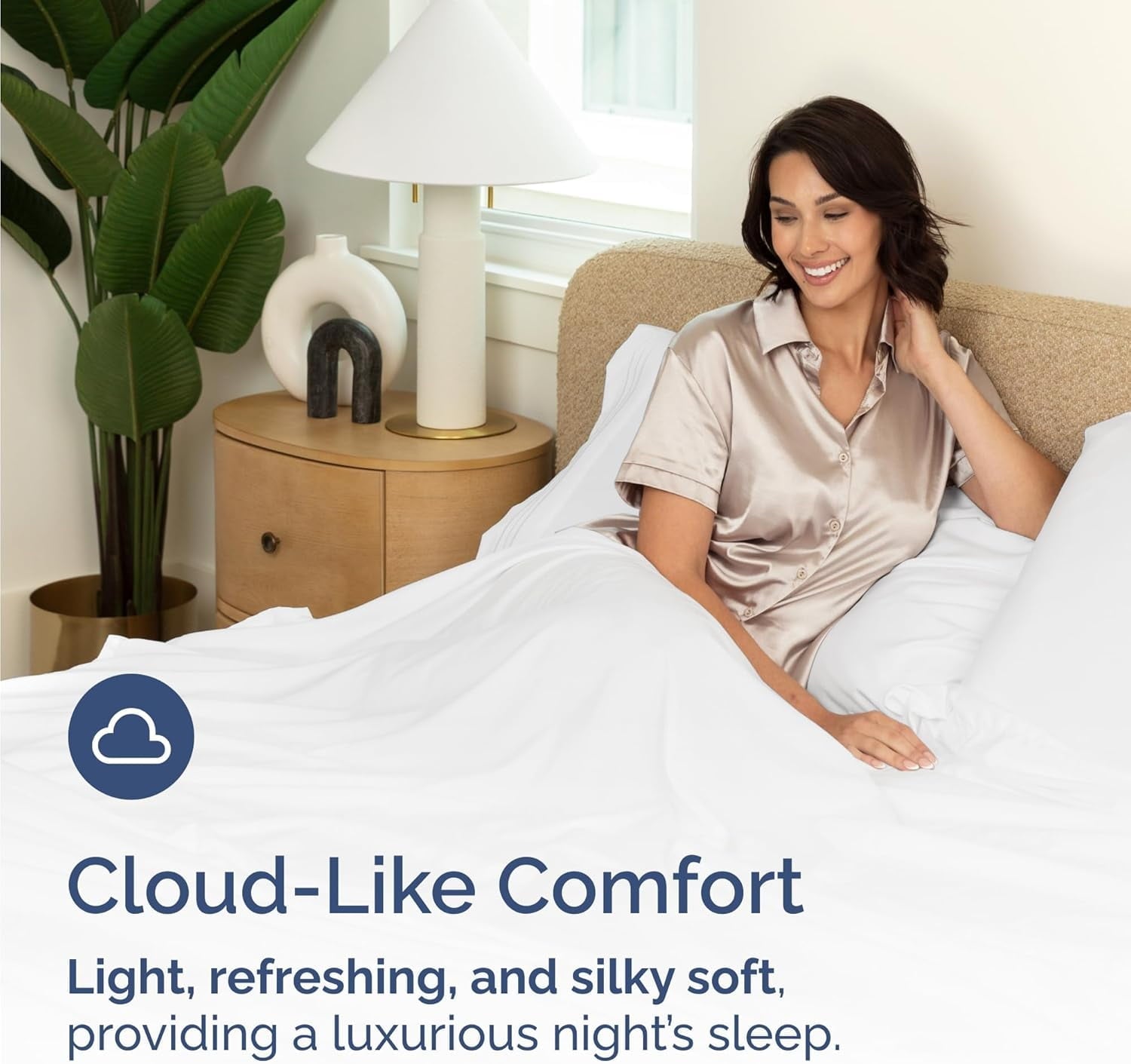 Premium Egyptian Cotton 4-Piece Luxury Bamboo Cooling Sheet Set - Queen Size 100% Bamboo Derived Rayon Premium Bed Sheets, White - Cooling Hotel Quality Bedding Sheets and Pillowcases Detail