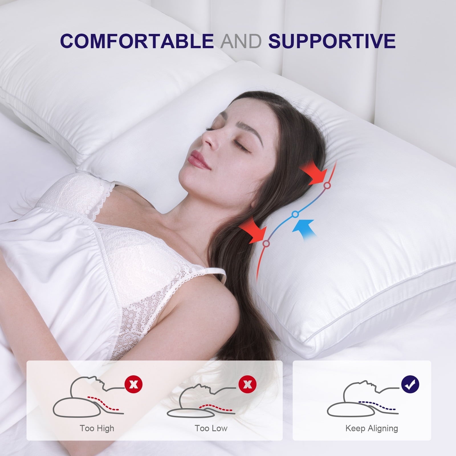 Decorative Plump Bed Pillows 2 Pack Down Alternative Pillows for Bed Queen Size Set of 2 Soft Hotel Collection Gusseted Cooling Pillow... - Hotel Quality Plush Sleeping Pillows Detail