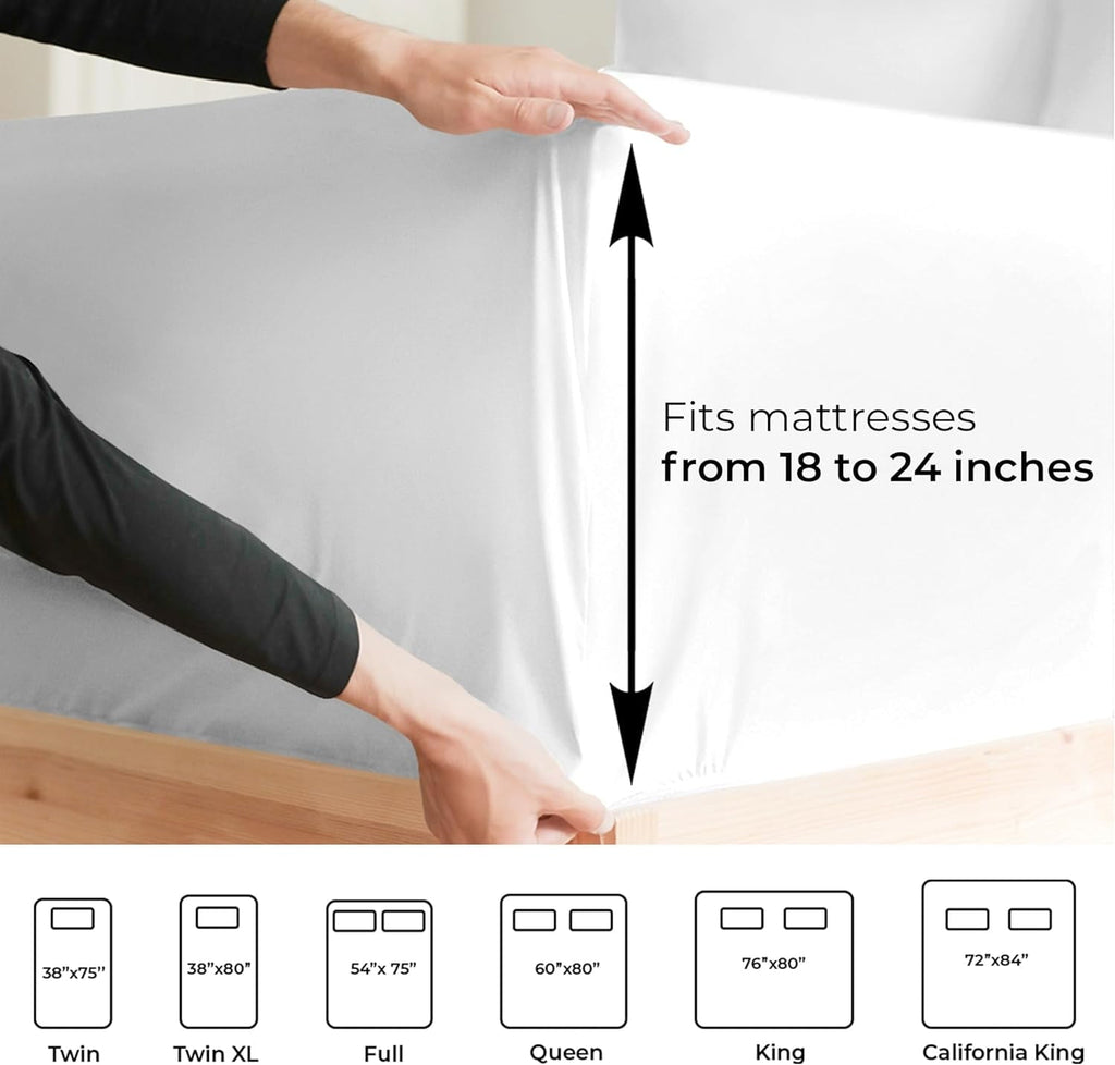Cooling Sateen 6-Piece Extra Deep Pocket Sheet Set With Extra Matching Pillowcases - King Size Bed Sheets Fits 18"-24" Ma... - Cooling Hotel Quality Bedding Sheets and Pillowcases Detail