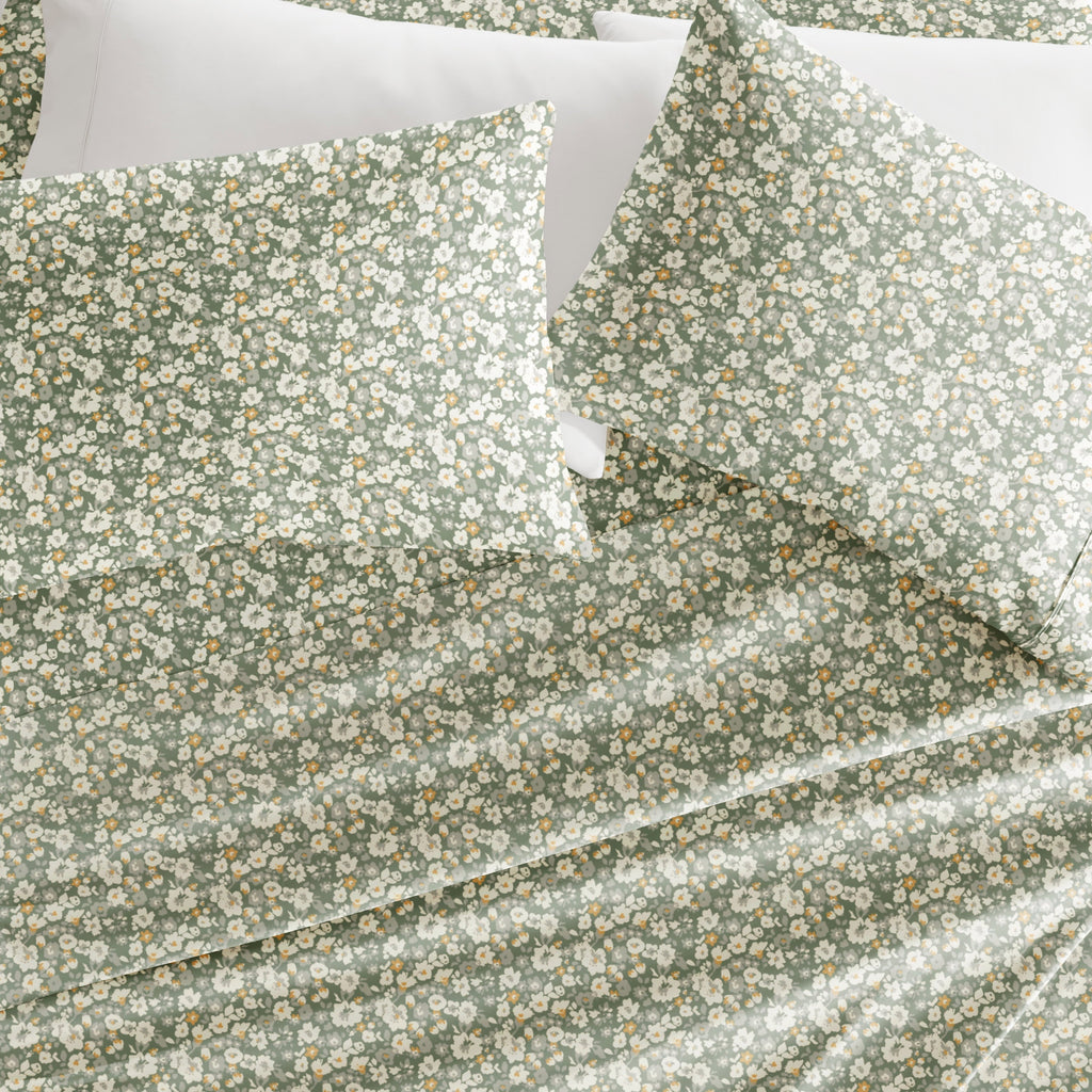Premium Egyptian Cotton 4 Piece Pattern Microfiber Bed Sheets Set, Floral Dream Eucalyptus, Twin - Cooling Hotel Quality Bedding Sheets and Pillowcases Detail