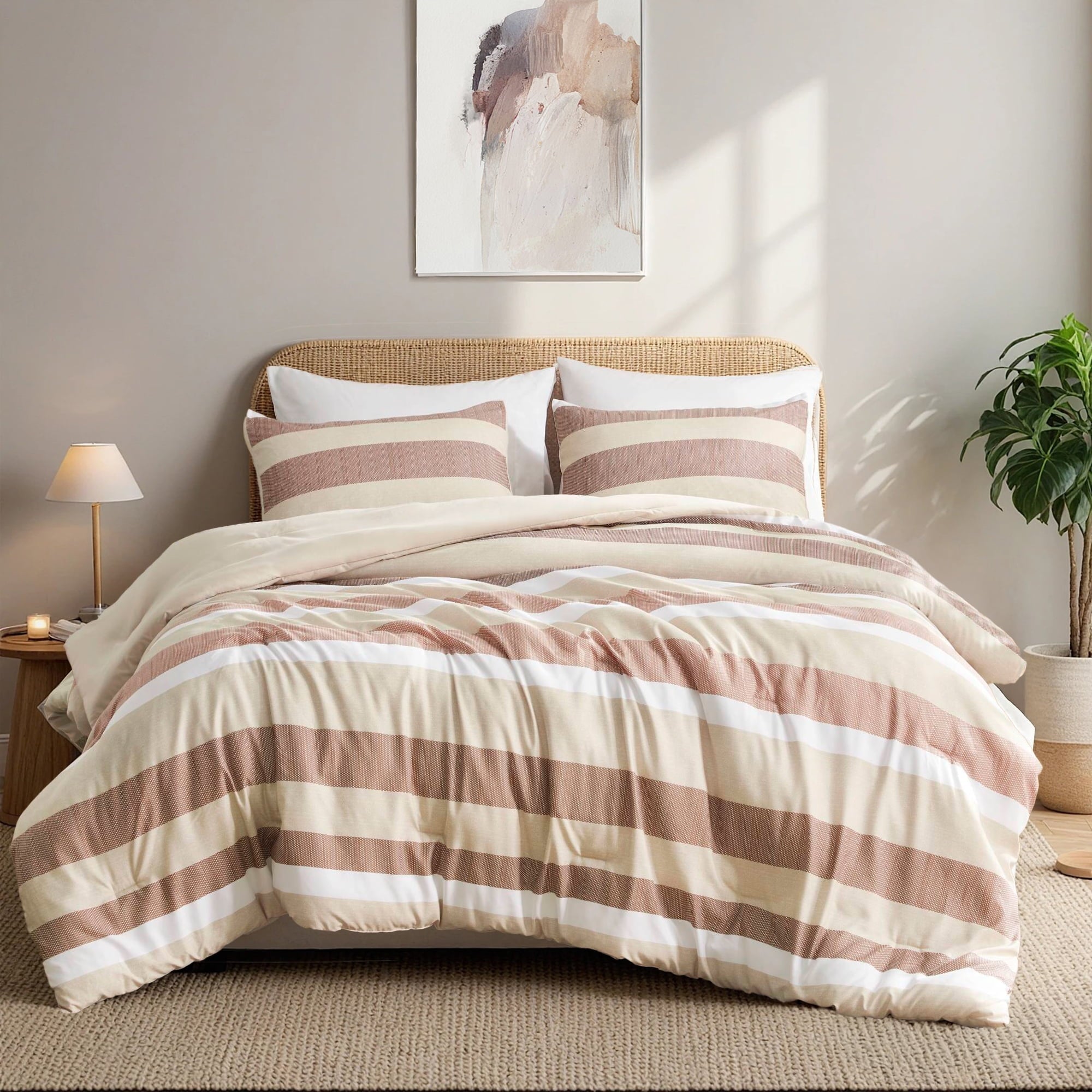 All-Season 2-Piece Comforter Sets, Reversible Striped Comforter Set for Dorm, Lightweight All Season Bedding Set with Pillow Sha... - All-Season Down Alternative Comforter Insert Detail
