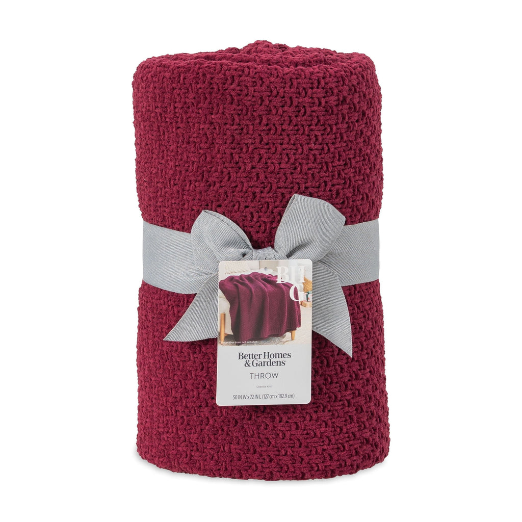 Cozy Fleece Chenille Knit Super Soft Oversized Throw Blanket, Merlot Wine - Luxury Knitted Decorative Throw Blanket with Fringes Detail