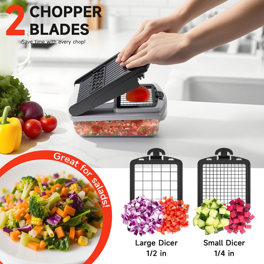Ergonomic Manual Vegetable Chopper Food Slicer, 15 in 1 Multi-Function Food Chopper for Onion, Veggie, Cheese Grater, Vegetable... - Premium Stainless Steel Garlic Presser & Peeler Detail