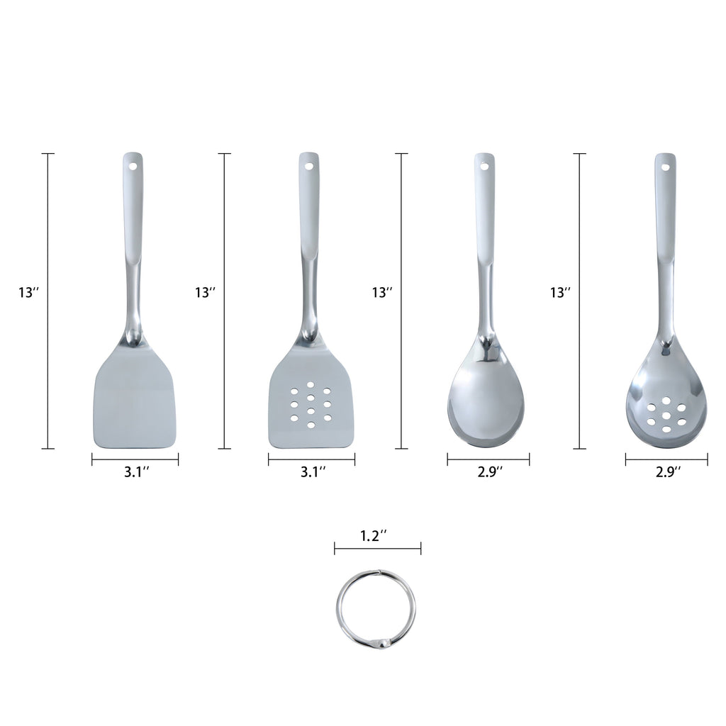 Durable Steel Stainless Steel 4-Piece Utensil Set: Includes Spatula, Slotted Spatula, Spoon, and Slotted Spoon - Heavy Duty Stainless Steel Kitchen Shears Detail