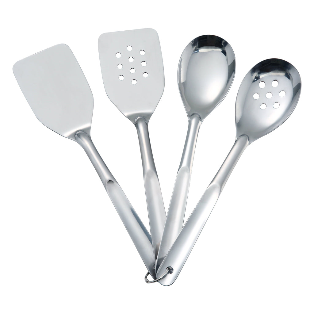 Durable Steel Stainless Steel 4-Piece Utensil Set: Includes Spatula, Slotted Spatula, Spoon, and Slotted Spoon - Heavy Duty Stainless Steel Kitchen Shears Detail