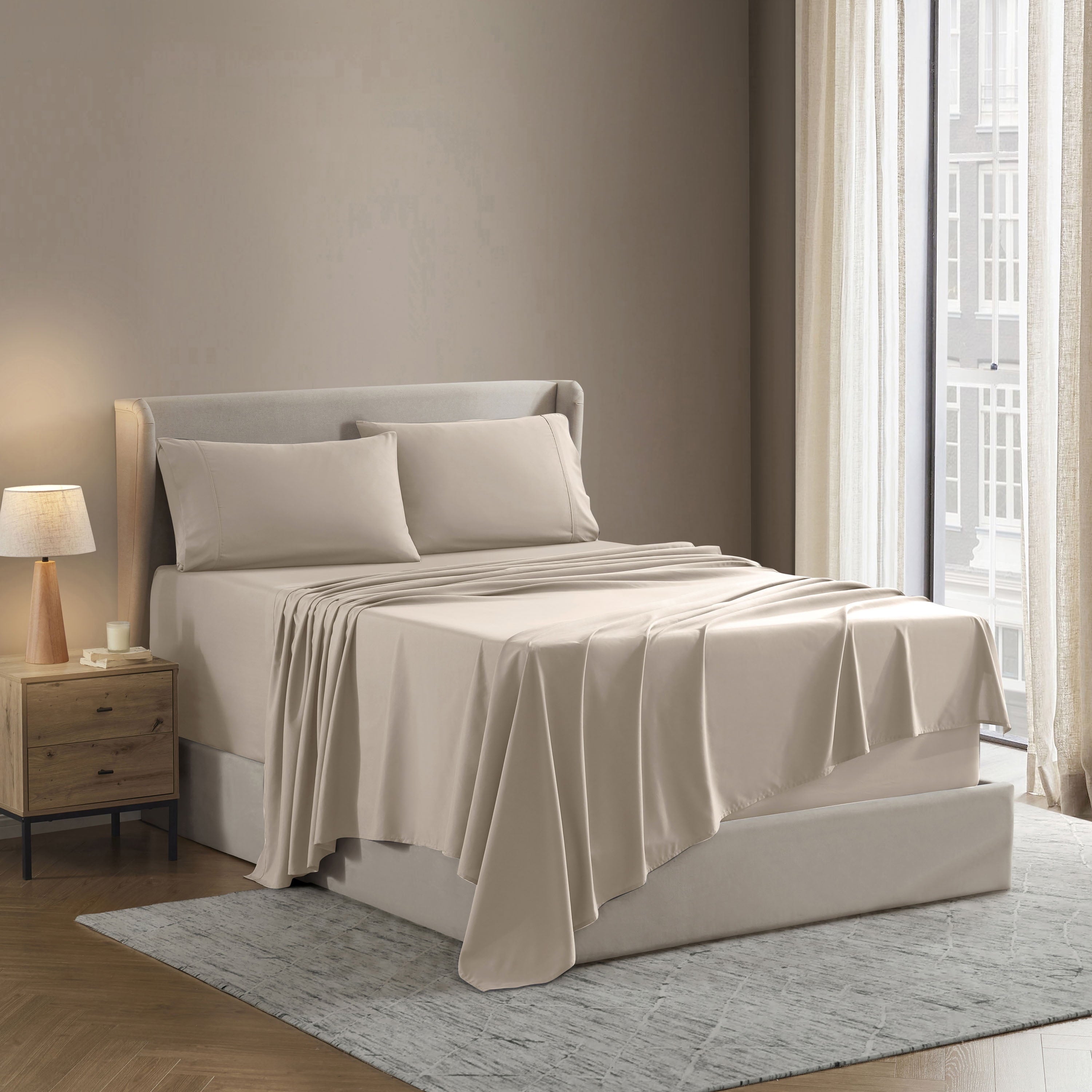Breathable Luxury King Sheet Sets, 1800 Series Deep Pocket 4 Piece, Luxury Soft Microfiber Bed Sheet Sets, BEIGE CREAM - Luxury Bed Sheet Set with Deep Pockets Detail