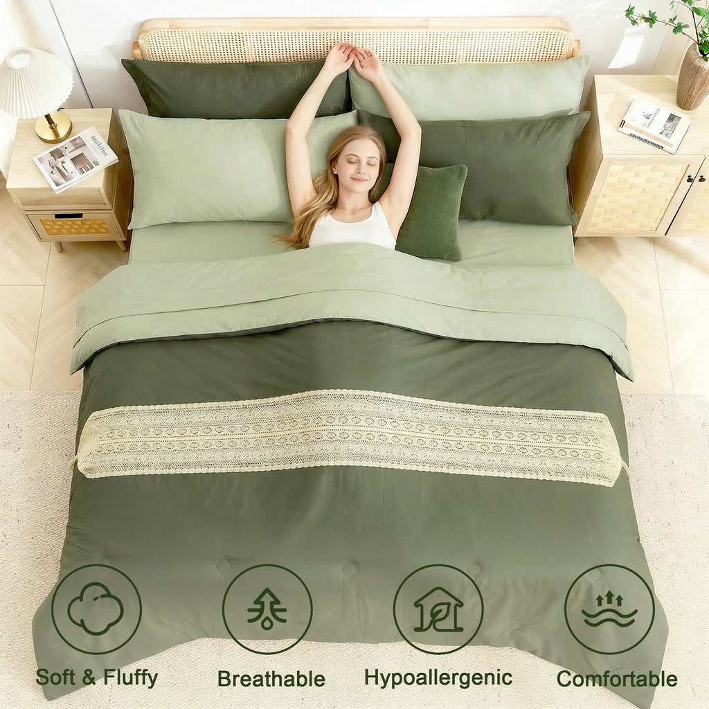Fluffy Down Alternative 7 Pieces Comforter Set Queen，Bed in A bag，All Seasons Bedding sets with Comforter,Fitted Sheet,Flat Sheet,Pillowcases... - Cloud-Like Soft Lightweight Bed Comforter Detail
