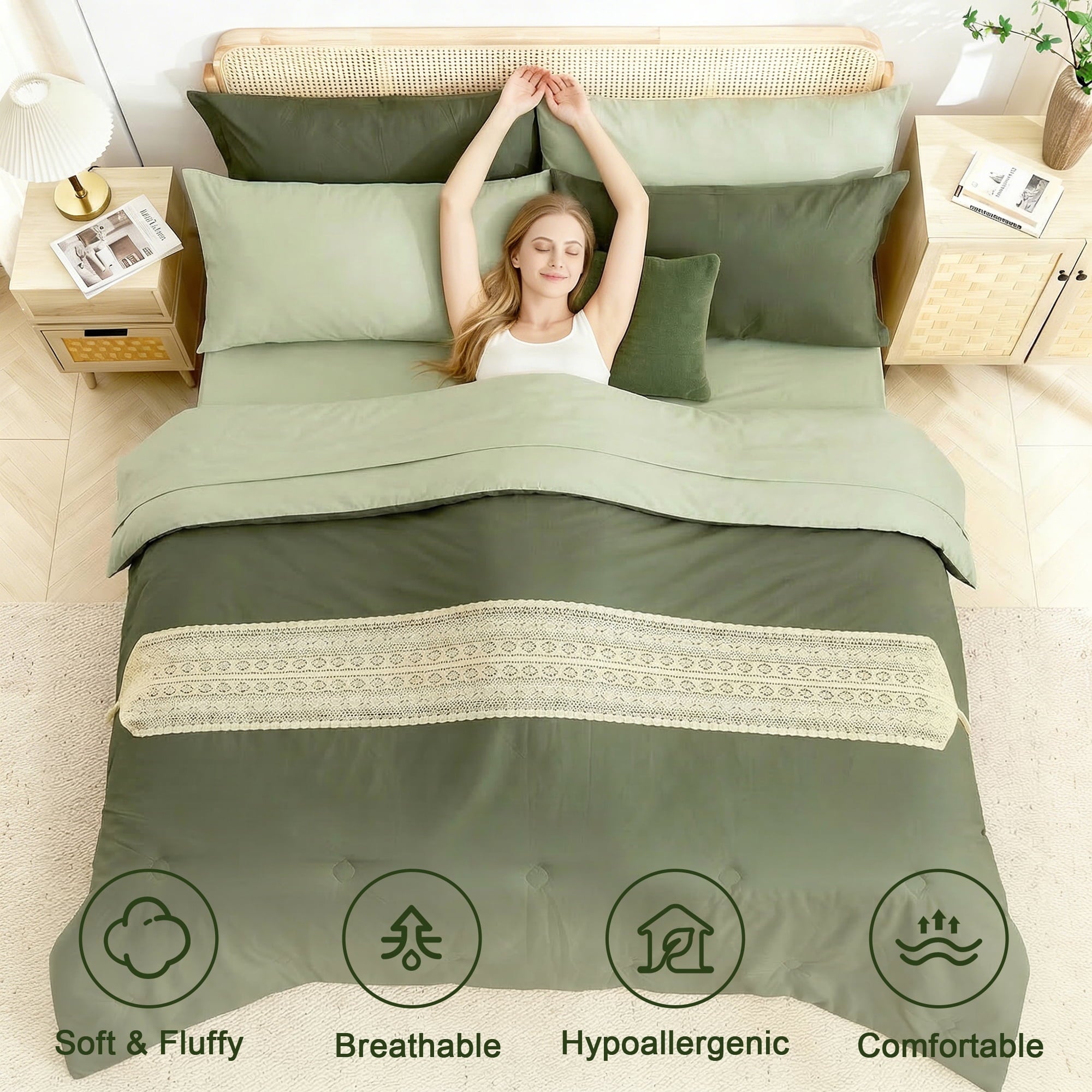 Fluffy Down Alternative 7 Pieces Comforter Set Queen，Bed in A bag，All Seasons Bedding sets with Comforter,Fitted Sheet,Flat Sheet,Pillowcases... - Cloud-Like Soft Lightweight Bed Comforter Detail