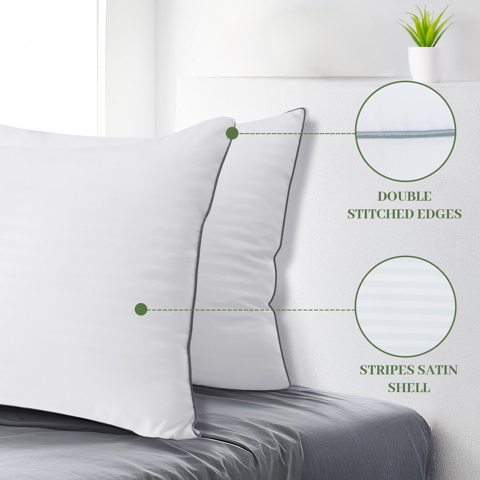 Orthopedic Support Pillows Standard Size Set of 2, Hotel Quality, Down Alternative Gusseted Bed Pillows for Side, Back, And Stomach Slee... - Hotel Quality Plush Sleeping Pillows Detail