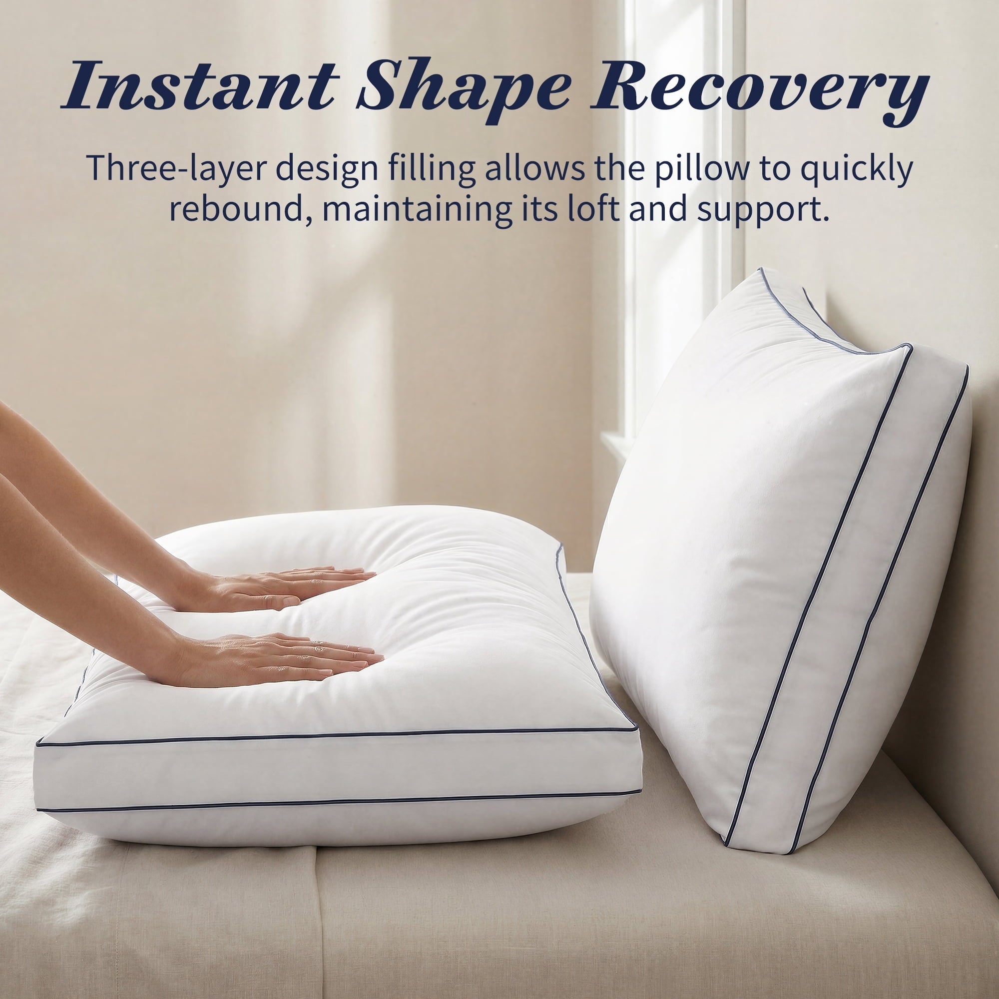 Fluffy Shredded for Queen Size 2 Pack, Duck Feather and Shredded Memory Foam Soft Luxury Hotel Collection - Ergonomic Memory Foam Pillow for Neck Pain Support Detail