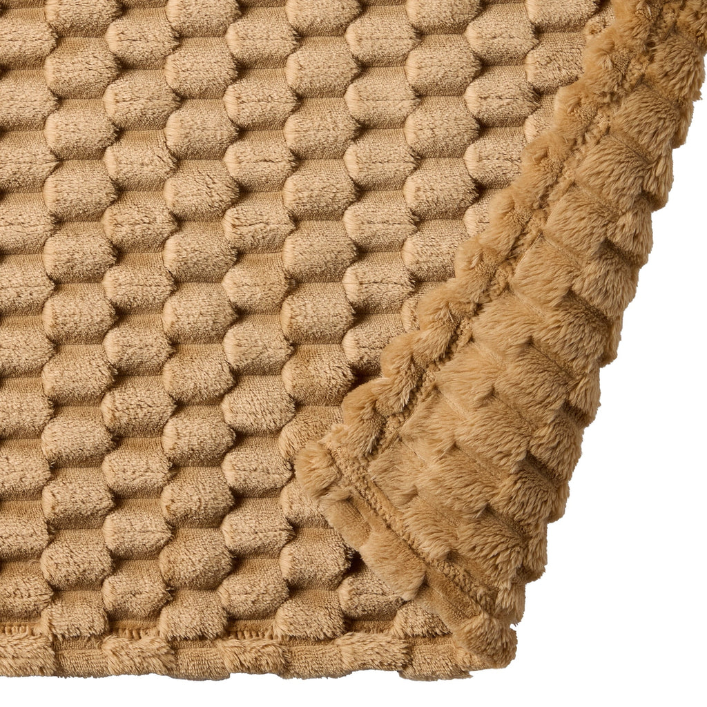 Cozy Fleece Textured Velvet Plush Oversized Throw Blanket in Dark Caramel - Lightweight Plush Warm Blanket for All Seasons Detail