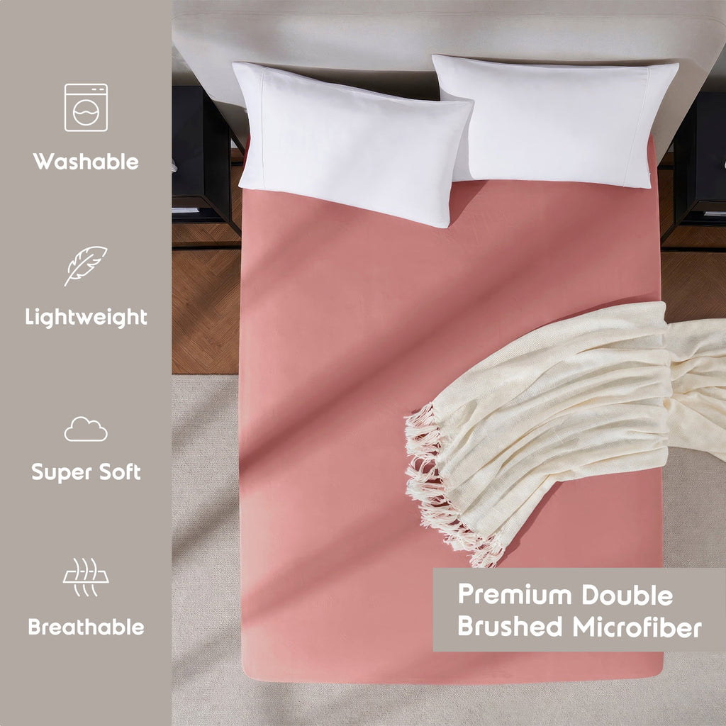 Cooling Sateen Extra Deep Pocket Twin XL Fitted Sheet Only, Fits 18" to 24" Mattress, Soft Microfiber Fitted Bed Sheet, Pink Clay - Luxury Bed Sheet Set with Deep Pockets Detail