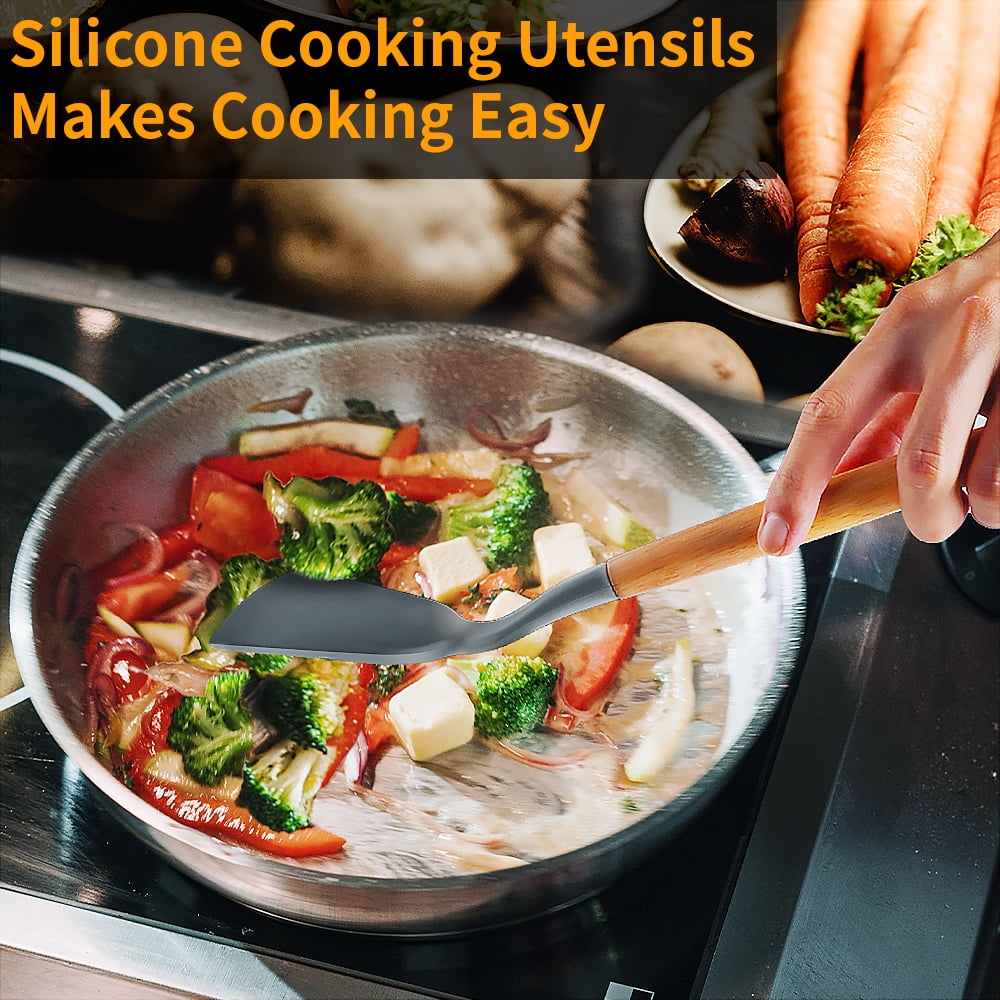 Chef-Quality Silicone Wooden Heat Resistant Kitchen Utensil Set, 12 pcs - Professional Kitchen Tool for Culinary Enthusiasts Detail