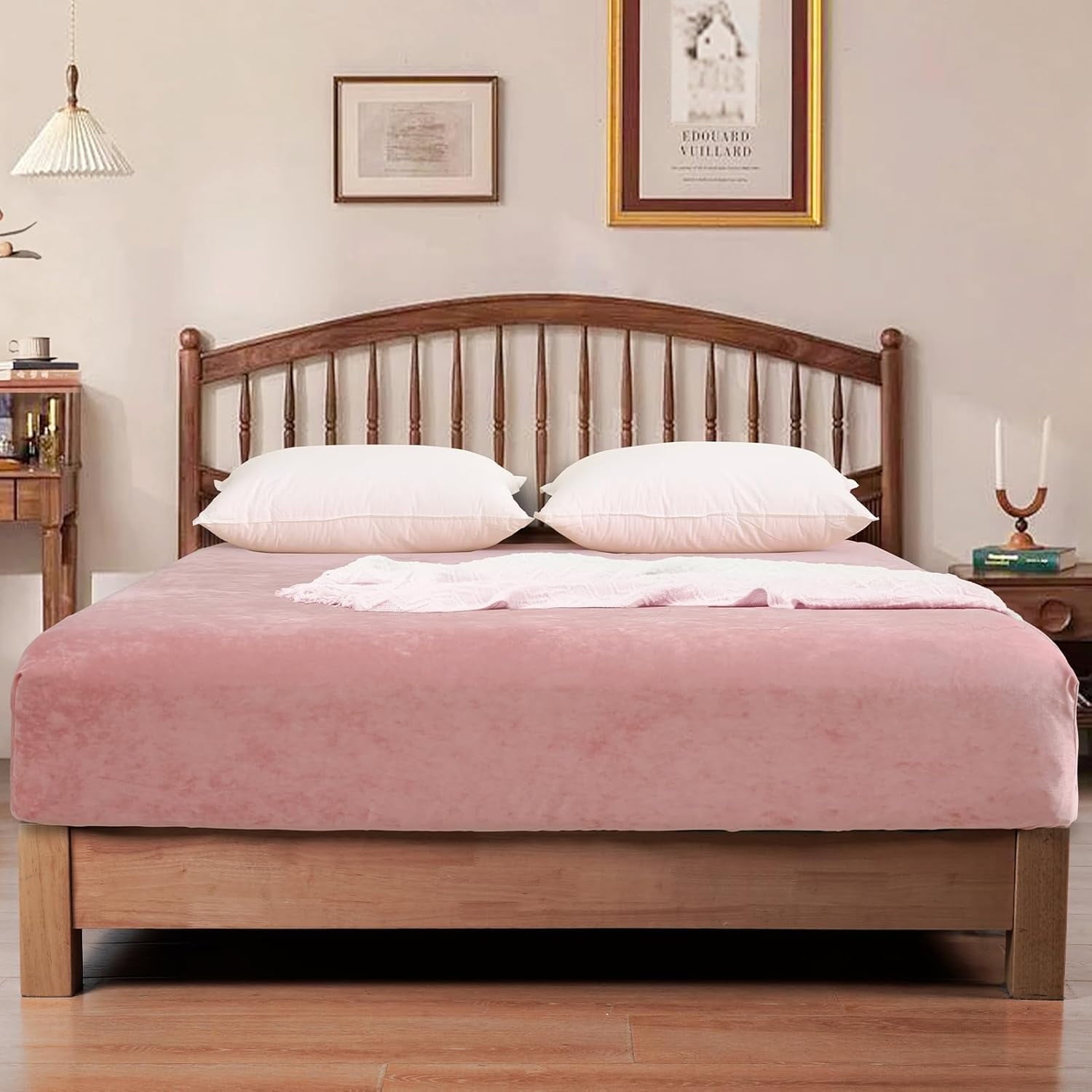 Breathable Luxury Truly Velvet Fitted Sheet Twin Size, Luxury Super Soft Flannel Bottom Sheet with 15" Deep Pocket for Winter, Pink - Breathable Egyptian Cotton Flat & Fitted Sheets Detail