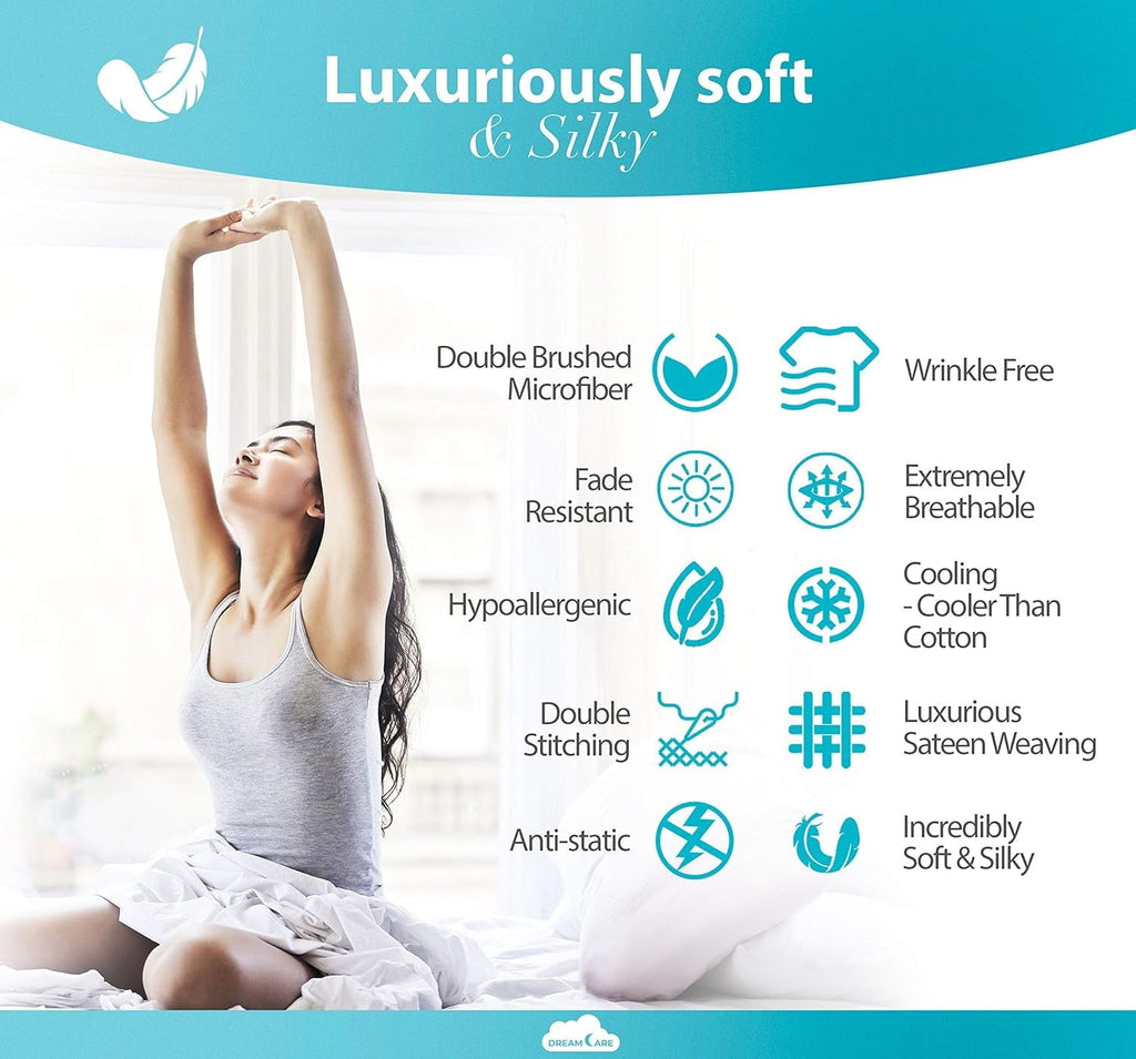 Ultra-Soft Set, Soft Microfiber 4 Piece Hotel Luxury Bed s with Deep Pockets, Embroidered Pillow Cases, Side Storage Pocket Fitt... - Luxury Bed Sheet Set with Deep Pockets Detail