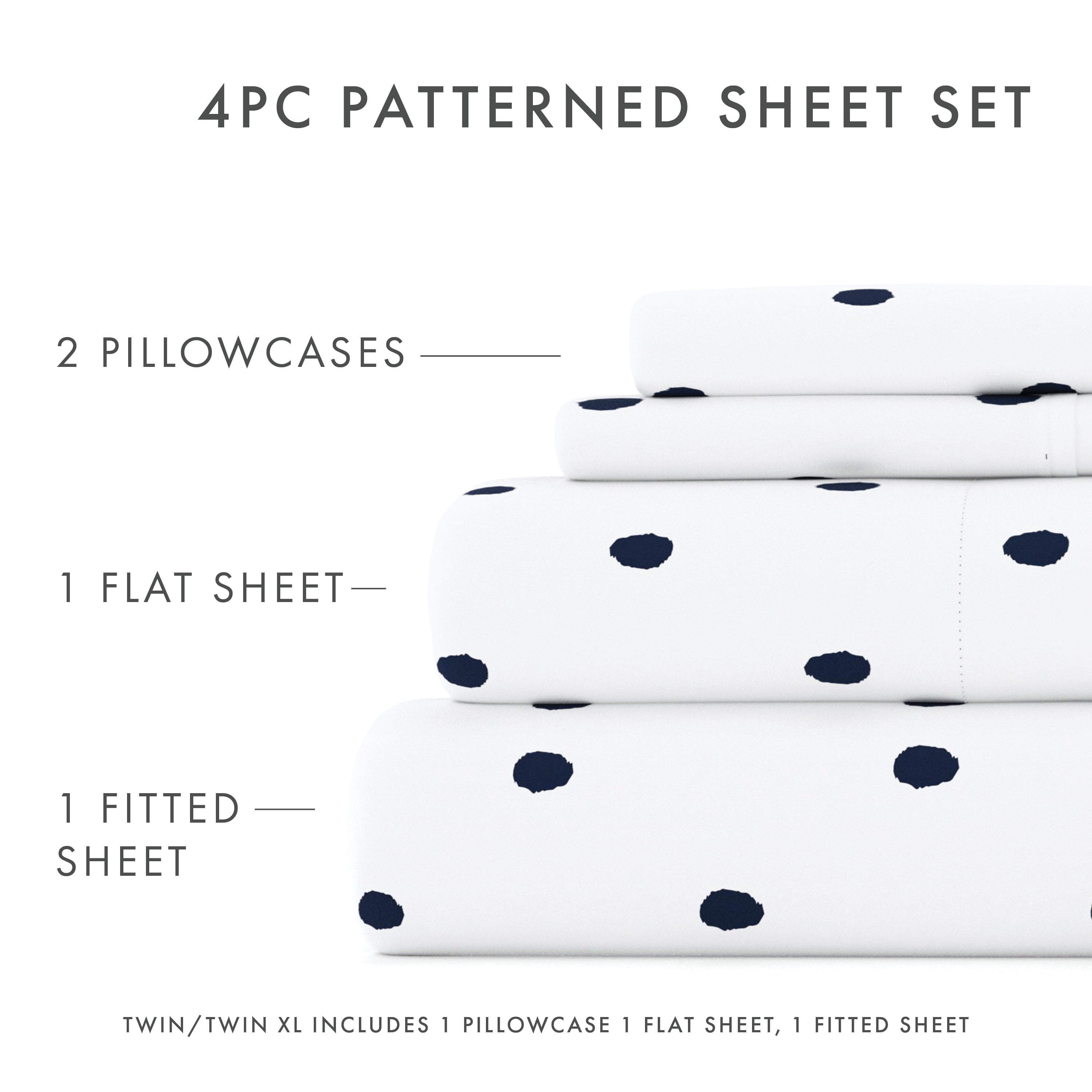 Premium Egyptian Cotton 4 Piece Pattern Microfiber Bed Sheets Set, Navy Dots, California King - Cooling Hotel Quality Bedding Sheets and Pillowcases Detail
