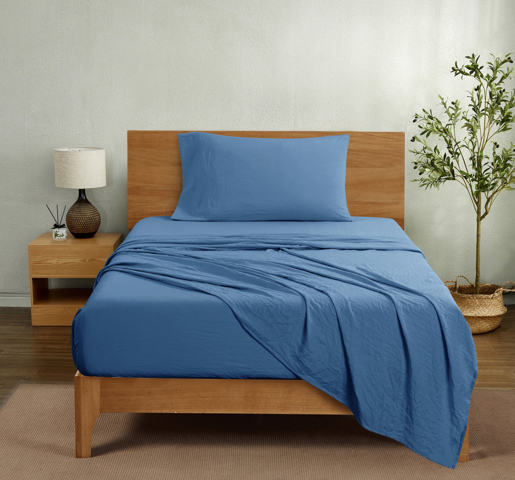 Wrinkle-Resistant Ultra Soft Microfiber Bed Sheet Set, Twin-XL, Indigo, 3 Piece - Cooling Hotel Quality Bedding Sheets and Pillowcases Detail