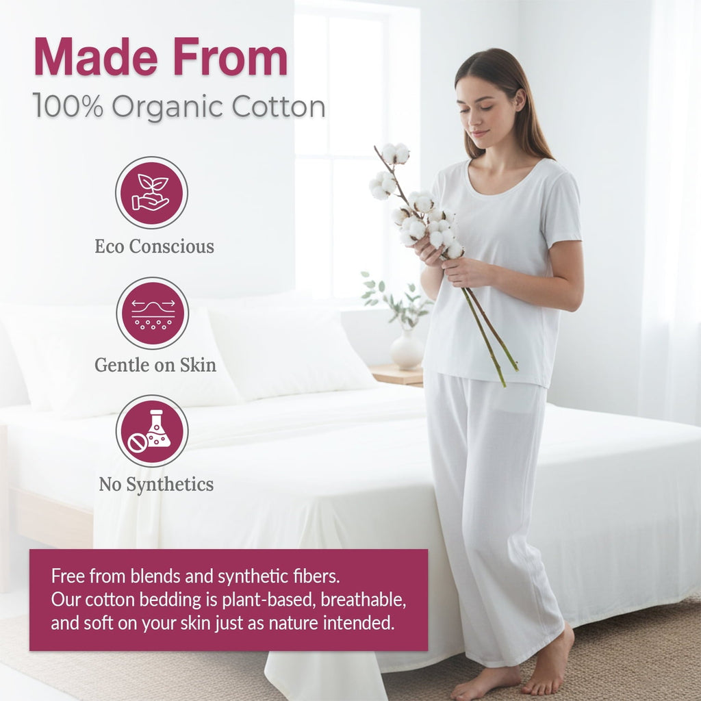 Breathable Luxury 100% Organic Cotton Percale Flat Sheet Twin Size - 1 PC Flat Sheet, White - Crisp, Cool and Strong Bed Linen, Top She... - Luxury Bed Sheet Set with Deep Pockets Detail