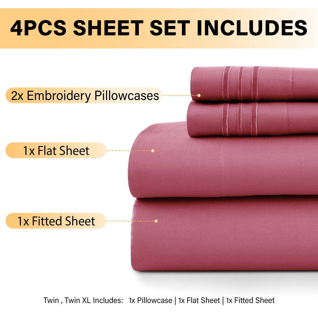Ultra-Soft Size Sheet Set, 4-Piece Plain Soft Microfiber – Deep Pocket Bed Sheets, Includes 1 Fitted Sheet, 1 Flat Sheet, 2 Pill... - Premium Ultra-Soft Pillowcase Pair for Sleeping Detail