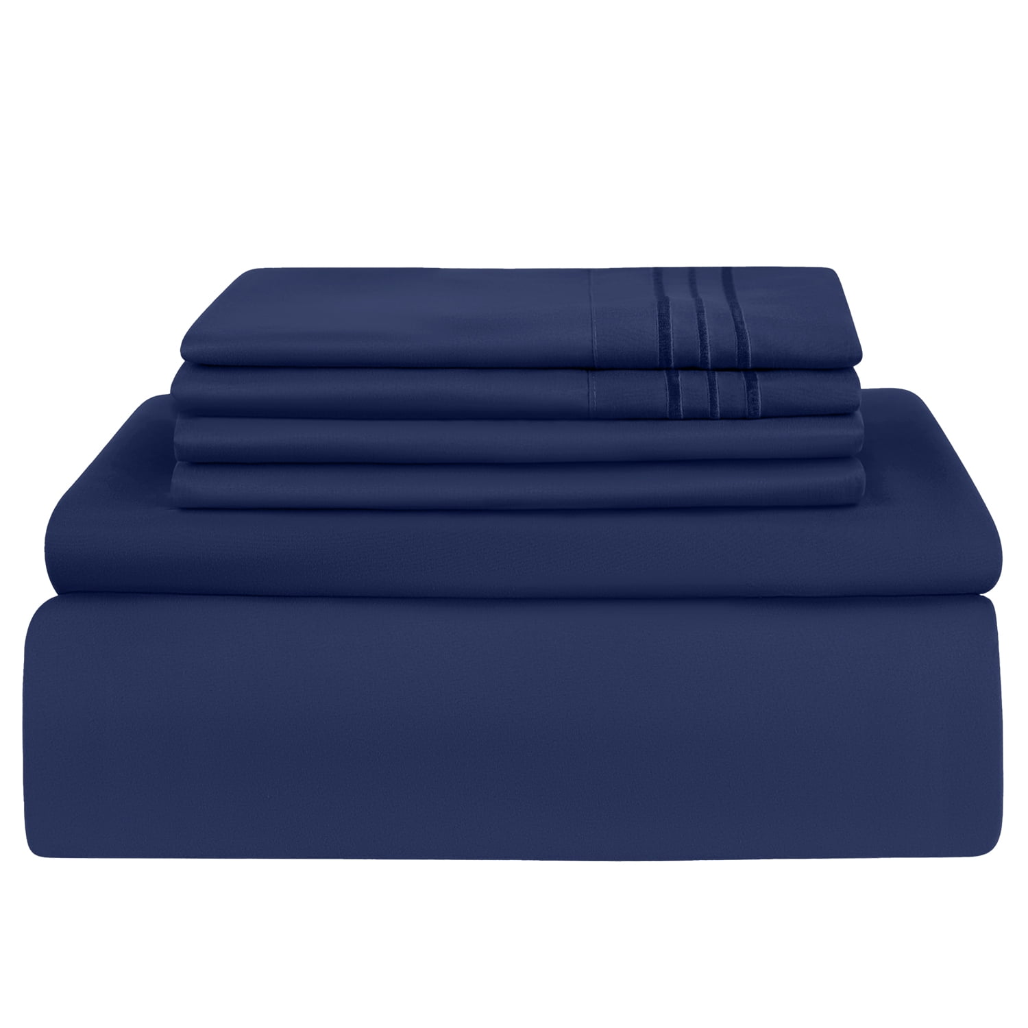 Wrinkle-Resistant Queen Bed Sheets Set, 6 Pc Microfiber Bed Sheets, Extra Deep Pocket Queen Fitted Sheet, Flat Sheet & Pillowcases, Nav... - Premium Ultra-Soft Pillowcase Pair for Sleeping Detail