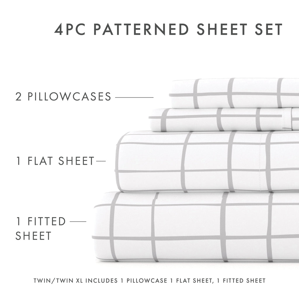 Wrinkle-Resistant 4 Piece Pattern Microfiber Bed Sheets Set, Light Gray Crossroad, Twin - Cooling Hotel Quality Bedding Sheets and Pillowcases Detail