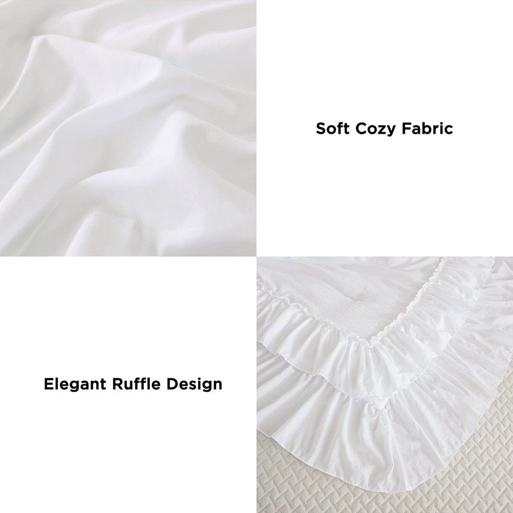Heavyweight Warmth Queen Comforter Set White - 3 Pieces Soft Fluffy Ruffle Bedding Comforter Sets for Queen Bed, All Season Farmhouse Li... - All-Season Down Alternative Comforter Insert Detail