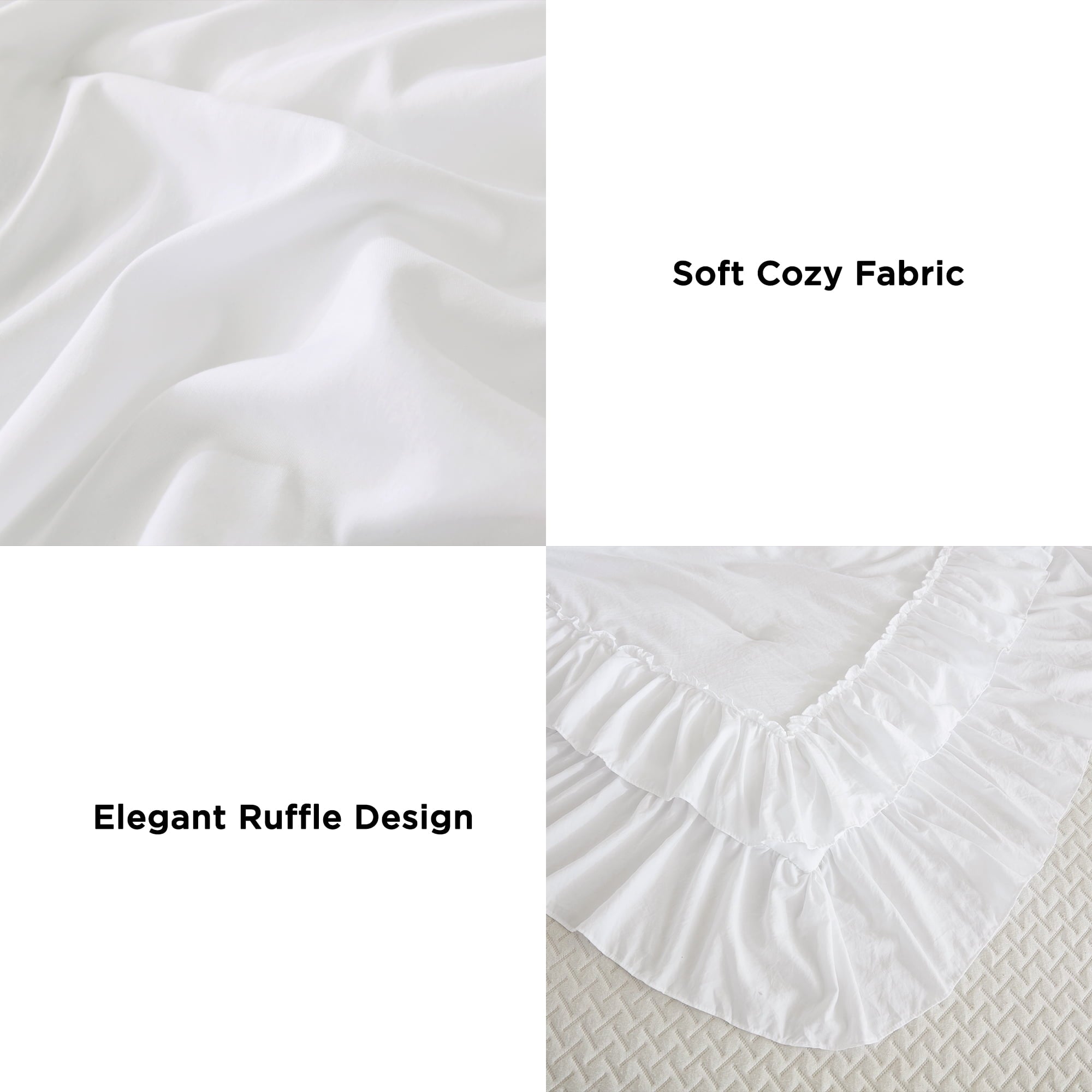 Heavyweight Warmth Queen Comforter Set White - 3 Pieces Soft Fluffy Ruffle Bedding Comforter Sets for Queen Bed, All Season Farmhouse Li... - All-Season Down Alternative Comforter Insert Detail