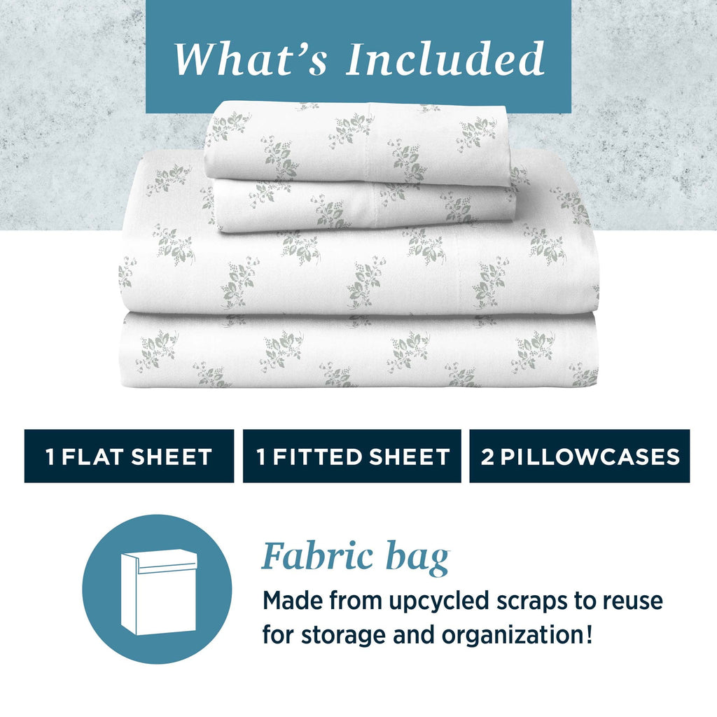 Premium Egyptian Cotton 100% Cotton Percale 4-Piece Queen Size Deep Pocket Printed Bed Sheets Set, 1 Fitted, 1 Flat Sheet with 2 Pillowcases,... - Breathable Egyptian Cotton Flat & Fitted Sheets Detail